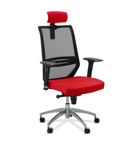 Кресло в офис Aero lux с подголовником, сетка/ткань TW / черная/красная в Ревде