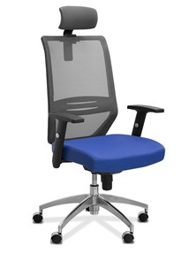 Кресло для персонала Aero с подголовником, сетка/ткань TW / черная/ синяя в Каменске-Уральском