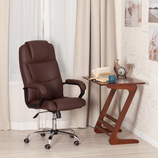 Офисное кресло BERGAMO Хром (22) кож/зам, коричневый, арт.19369 в Первоуральске - изображение 17