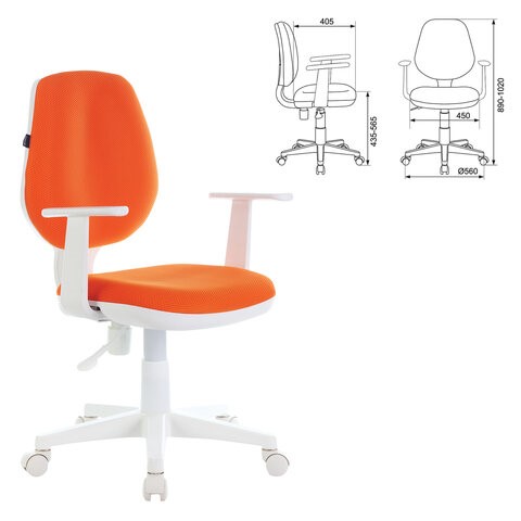 Кресло компьютерное Brabix Fancy MG-201W (с подлокотниками, пластик белый, оранжевое) 532410 в Краснотурьинске - изображение 3