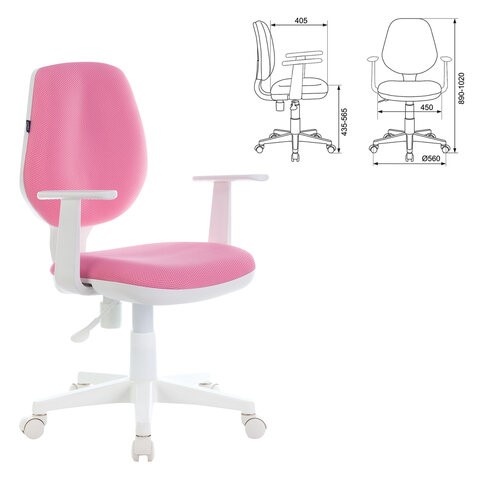 Компьютерное кресло Brabix Fancy MG-201W (с подлокотниками, пластик белый, розовое) 532409 в Красноуфимске - изображение 3