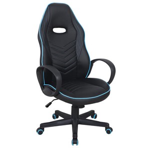 Офисное кресло BRABIX "Flame GM-004", экокожа, черное/голубое, 532498 в Артемовском