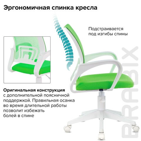Компьютерное кресло Brabix Fly MG-396W (с подлокотниками, пластик белый, сетка, салатовое) 532403 в Каменске-Уральском - изображение 7
