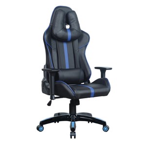 Кресло компьютерное BRABIX "GT Carbon GM-120", две подушки, экокожа, черное/синее, 531930 в Кушве