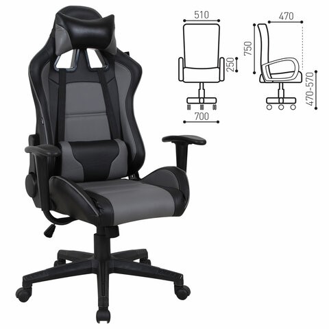 Компьютерное кресло Brabix GT Racer GM-100 (две подушки, экокожа, черное/серое) 531926 в Ревде - изображение 14