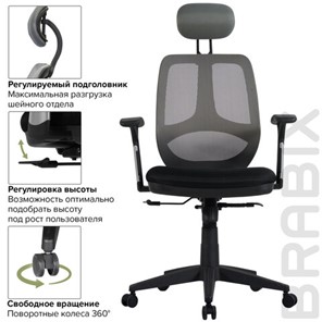 Компьютерное кресло BRABIX "Saturn ER-400", с подголовником, комбинированное, черное/серое, 530871 в Екатеринбурге - предосмотр 12