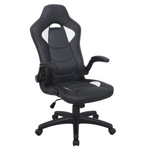 Офисное кресло BRABIX "Skill GM-005", откидные подлокотники, экокожа, черное/белое, 532493 в Кушве