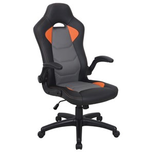 Кресло компьютерное BRABIX "Skill GM-005", откидные подлокотники, экокожа, черное/оранжевое, 532495 в Ревде