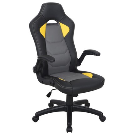 Кресло компьютерное BRABIX "Skill GM-005", откидные подлокотники, экокожа, черное/желтое, 532494 в Ревде - изображение