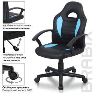 Кресло компьютерное BRABIX "Spark GM-201", экокожа, черное/голубое, 532505 в Богдановиче - предосмотр 9
