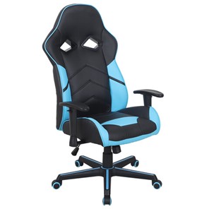 Офисное кресло BRABIX "Storm GM-006", регулируемые подлокотники, экокожа, черное/голубое, 532501 в Кушве