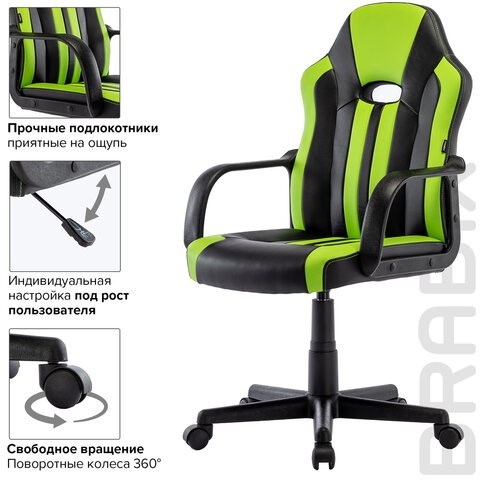 Офисное кресло BRABIX "Stripe GM-202", экокожа, черное/зеленое, 532511 в Кушве - изображение 14