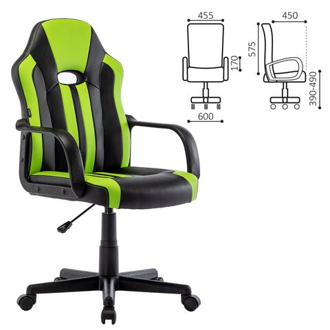 Офисное кресло BRABIX "Stripe GM-202", экокожа, черное/зеленое, 532511 в Екатеринбурге - изображение 5
