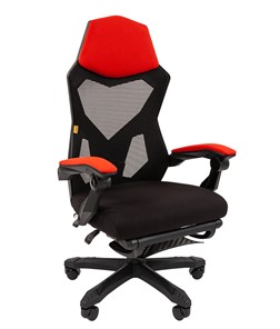Кресло компьютерное CHAIRMAN 571 с подставкой для ног , сетчатый акрил / полиэстер черный/красный в Полевском