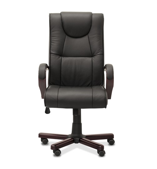 Офисное кресло для руководителя Империя, натуральная кожа / черная/дерево - орех гамильтон в Кушве - изображение 1