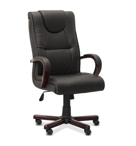 Офисное кресло для руководителя Империя, натуральная кожа / черная/дерево - орех гамильтон в Кушве - предосмотр