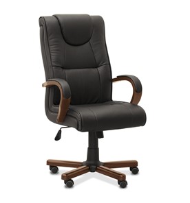 Кресло офисное Империя, натуральная кожа с компаньоном / черная/дерево - орех в Ревде