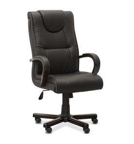 Офисное кресло для руководителя Империя, натуральная кожа с компаньоном / черная/дерево - венге в Ревде