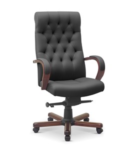 Офисное кресло для руководителя Status, натуральная кожа с компаньоном /серая/дерево - орех аида в Екатеринбурге