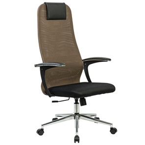 Офисный стул BRABIX PREMIUM "Ultimate EX-801" хром, плотная двойная сетка Х2, черное/коричневое, 532920 в Ревде