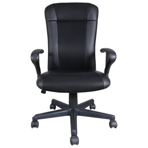 Кресло компьютерное Brabix Optima MG-370 (с подлокотниками, экокожа/ткань, черное) 531580 в Ревде