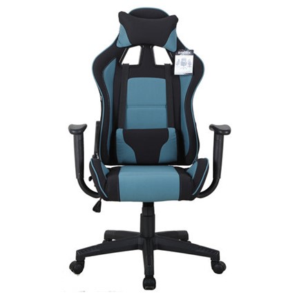 Компьютерное кресло Brabix GT Racer GM-100 (две подушки, ткань, черное/голубое) 531818 в Красноуфимске - изображение