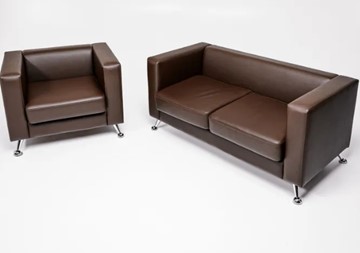 Комплект мебели Альбиони коричневый кожзам  диван 2Д + кресло в Полевском