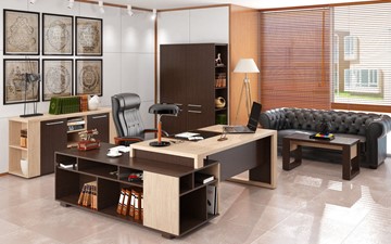 Кабинет руководителя ALTO с высоким шкафом для одежды, низким для документов и журнальным столиком в Артемовском