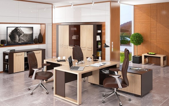 Кабинет руководителя ALTO с брифинг-приставкой, с низким и высокими шкафами в Кушве - изображение