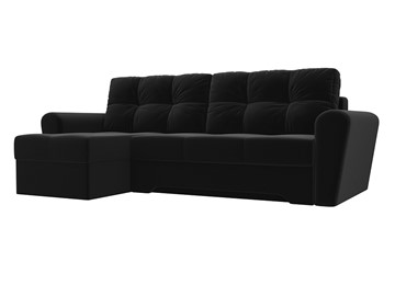 Угловой диван с оттоманкой Амстердам, Черный (микровельвет) в Каменске-Уральском