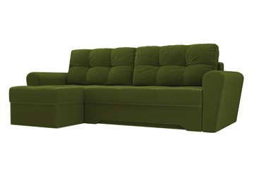 Угловой диван с оттоманкой Амстердам, Зеленый (микровельвет) в Каменске-Уральском