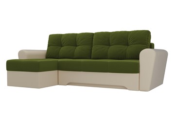 Угловой диван для гостиной Амстердам, Зеленый/Бежевый (микровельвет/экокожа) в Екатеринбурге