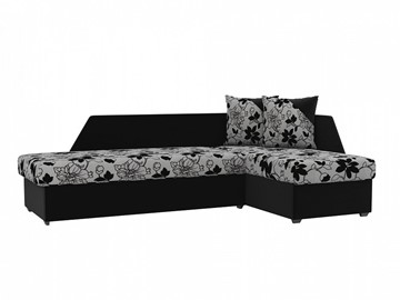 Угловой диван с оттоманкой Андора, Цветы/Черный (рогожка/микровельвет) в Первоуральске