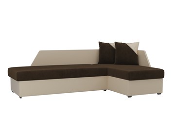 Угловой диван с оттоманкой Андора, Коричневый/Бежевый (велюр/экокожа) в Кушве