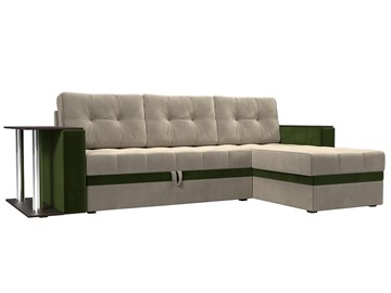 Угловой диван для гостиной Атланта М, Бежевый/Зеленый (микровельвет) в Екатеринбурге