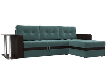 Угловой диван для гостиной Атланта М, Бирюзовый/Коричневый (велюр/экокожа) в Первоуральске