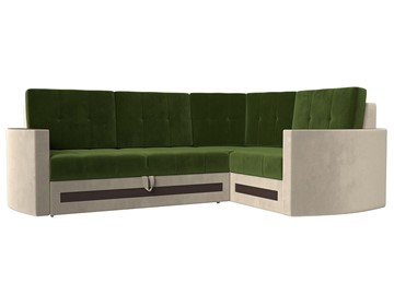 Угловой раскладной диван Белла, Зеленый/Бежевый (Микровельвет) в Первоуральске