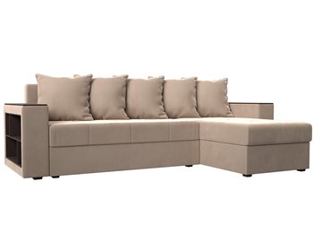 Угловой диван с оттоманкой Дубай Лайт, Бежевый (велюр) в Кушве