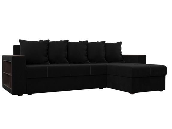 Угловой диван с оттоманкой Дубай Лайт, Черный (микровельвет) в Екатеринбурге - изображение