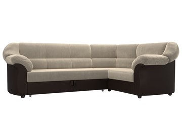 Угловой диван для гостиной Карнелла, Бежевый/Коричневый (микровельвет/экокожа) в Первоуральске
