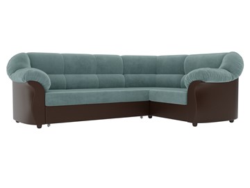 Угловой диван для гостиной Карнелла, Бирюзовый/Коричневый (велюр/экокожа) в Первоуральске