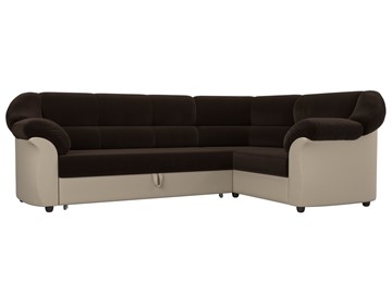 Угловой диван для гостиной Карнелла, Коричневый/Бежевый (микровельвет/экокожа) в Ревде