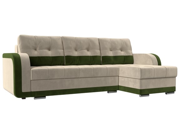 Угловой диван Марсель, бежевый/зеленый (микровельвет) в Екатеринбурге - изображение