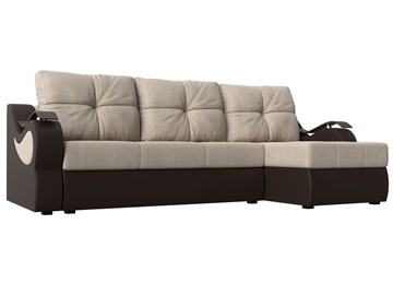 Угловой диван Меркурий, Бежевый/коричневый (рогожка/экокожа) в Ревде