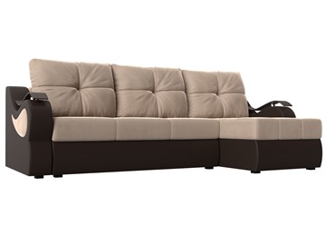 Угловой диван с оттоманкой Меркурий, Бежевый/Коричневый (велюр/экокожа) в Первоуральске