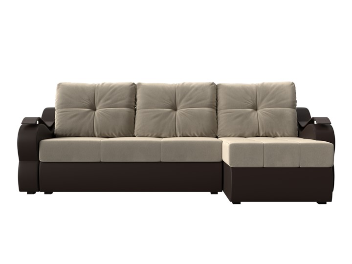 Угловой диван Меркурий, Бежевый/коричневый (вельвет/экокожа) в Ревде - изображение 1