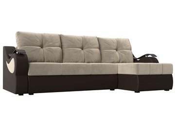 Угловой диван Меркурий, Бежевый/коричневый (вельвет/экокожа) в Красноуфимске