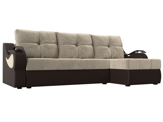Угловой диван Меркурий, Бежевый/коричневый (вельвет/экокожа) в Ревде - изображение