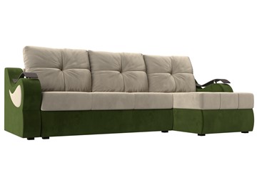 Угловой диван Меркурий, Бежевый/зеленый (вельвет) в Ирбите
