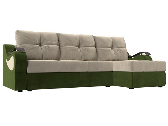 Угловой диван Меркурий, Бежевый/зеленый (вельвет) в Екатеринбурге - изображение